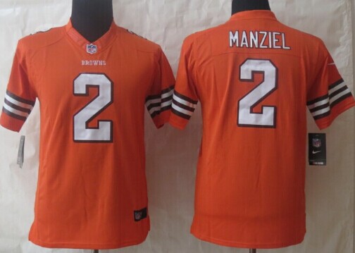 Nike Cleveland Browns #2 Johnny Manziel Orange Limited Kids Jersey