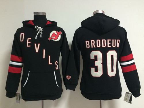 Old Time Hockey New Jersey Devils #30 Martin Brodeur Black Womens Hoodie