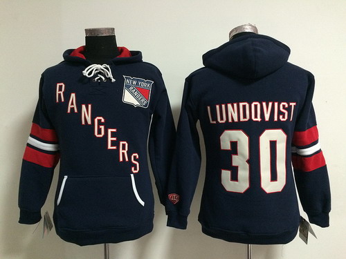 Old Time Hockey New York Rangers #30 Henrik Lundqvist Navy Blue Womens Hoodie