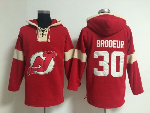 2014 Old Time Hockey New Jersey Devils #30 Martin Brodeur Red With Black Hoodie