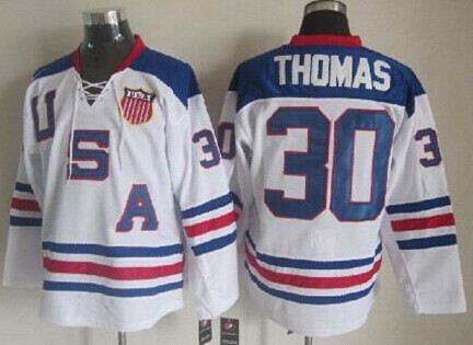 2010 Olympics USA #30 Tim Thomas White Jersey