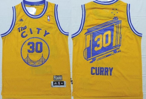 Golden State Warriors #30 Stephen Curry The City Yellow Swingman Throwback Jersey