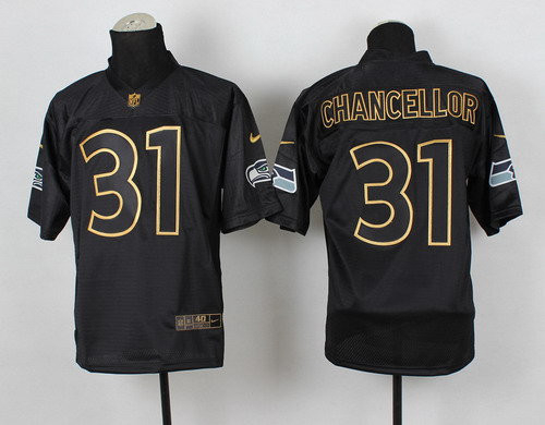 Nike Seattle Seahawks #31 Kam Chancellor 2014 All Black/Gold Elite Jersey