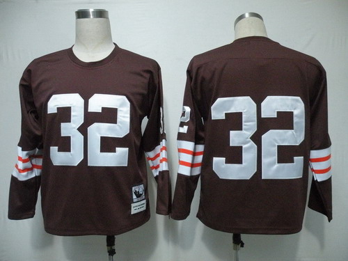 Cleveland Browns #32 Jim Brown Brown Long-Sleeved Throwback Jersey