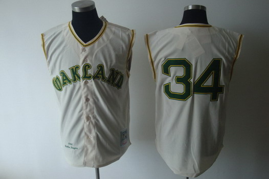 Oakland Athletics #34 Rollie Fingers 1968 Cream Throwback Jersey