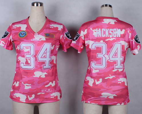 Nike Oakland Raiders #34 Bo Jackson 2014 Salute to Service Pink Camo Womens Jersey