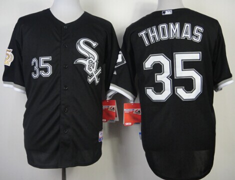 Chicago White Sox #35 Frank Thomas Black 75TH Patch Jersey