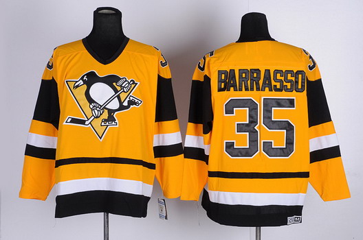 Pittsburgh Penguins #35 Tom Barrasso Yellow Throwback CCM Jersey