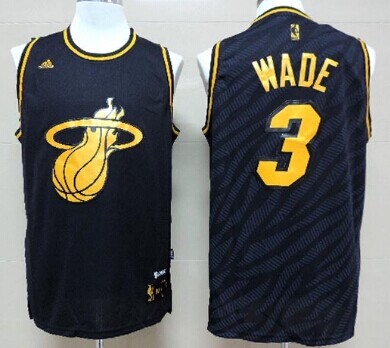 Miami Heat #3 Dwyane Wade Revolution 30 Swingman 2014 Black With Gold Jersey