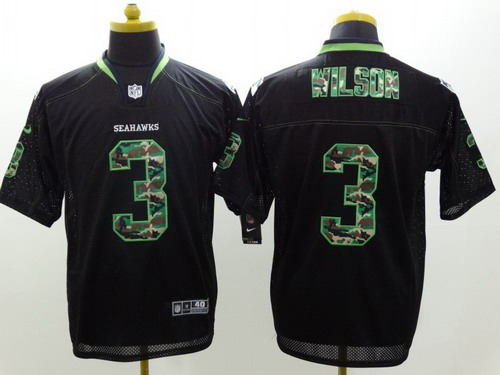 Nike Seattle Seahawks #3 Russell Wilson Black With Camo Elite Jersey