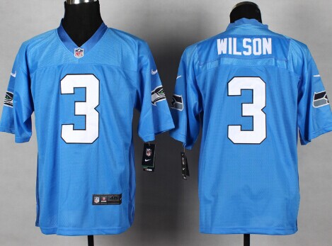 Nike Seattle Seahawks #3 Russell Wilson Light Blue Elite Jersey