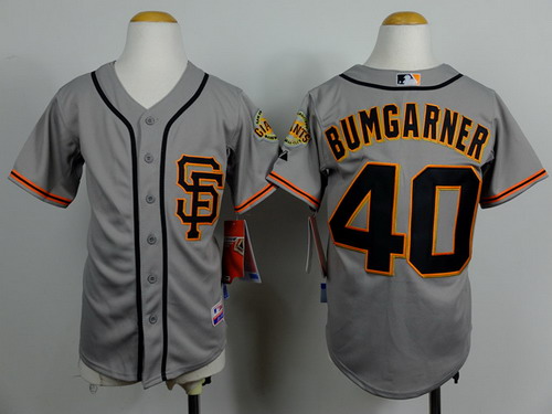 San Francisco Giants #40 Madison Bumgarner Gray SF Kids Jersey