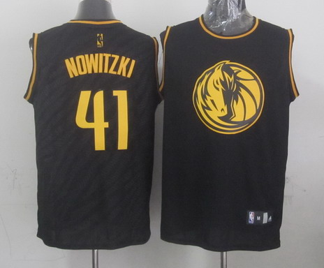 Dallas Mavericks #41 Dirk Nowitzki Revolution 30 Swingman 2014 Black With Gold Jersey