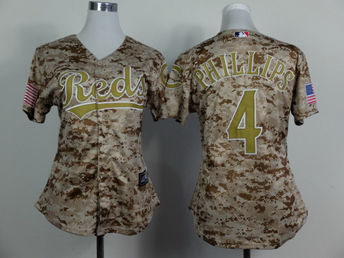 Cincinnati Reds #4 Brandon Phillips 2014 Camo Womens Jersey