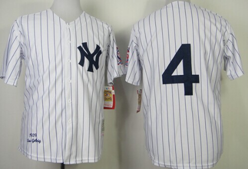 New York Yankees #4 Lou Gehrig 1939 White Throwback Jersey