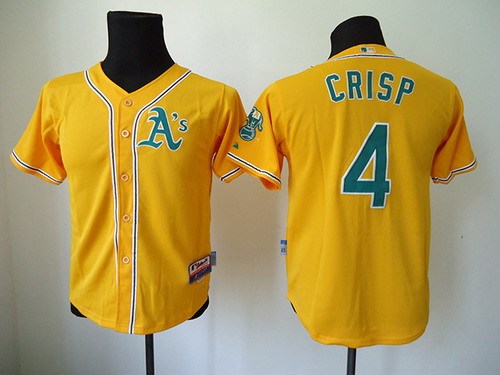 Oakland Athletics #4 Coco Crisp Yellow Kids Jersey