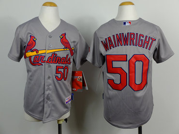 St. Louis Cardinals #50 Adam Wainwright Gray Kids Jersey