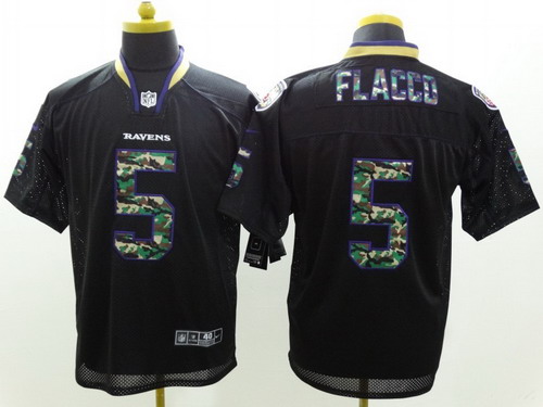 Nike Baltimore Ravens #5 Joe Flacco Black With Camo Elite Jersey