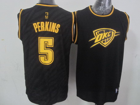 Oklahoma City Thunder #5 Kendrick Perkins Revolution 30 Swingman 2014 Black With Gold Jersey