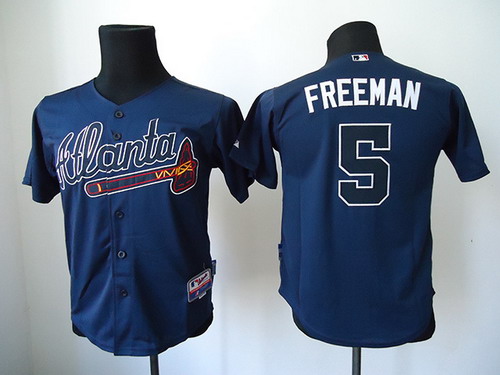 Atlanta Braves #5 Freddie Freeman Navy Blue Kids Jersey