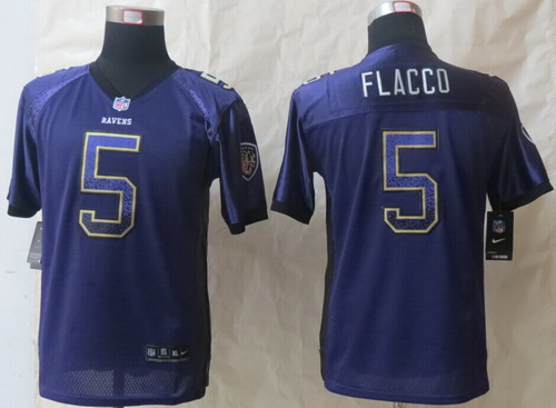 Nike Baltimore Ravens #5 Joe Flacco Drift Fashion Purple Kids Jersey