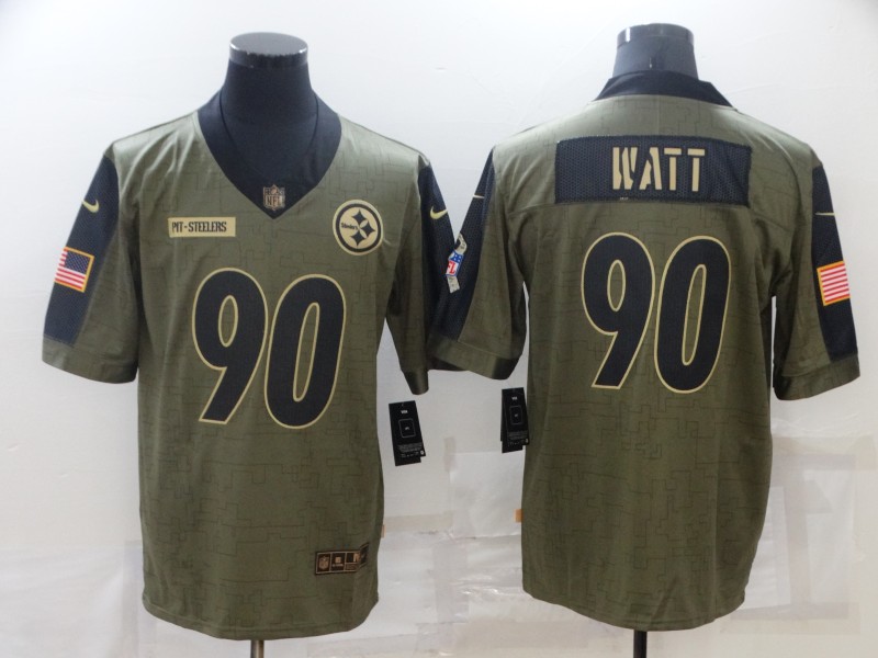 Men's Pittsburgh Steelers #90 T.J. Watt Nike Olive 2021 Salute To Service Limited Player Jersey