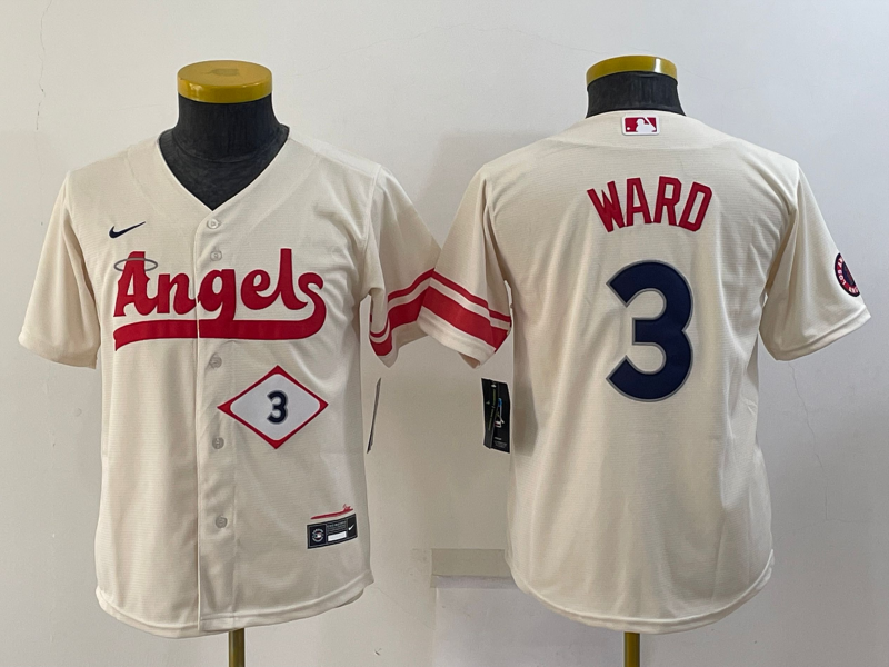 Youth Los Angeles Angels #3 Taylor Ward Number Cream 2022 City Connect Cool Base Stitched Jersey