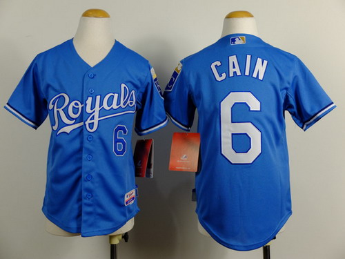 Kansas City Royals #6 Lorenzo Cain Light Blue Kids Jersey