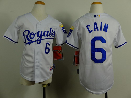 Kansas City Royals #6 Lorenzo Cain White Kids Jersey