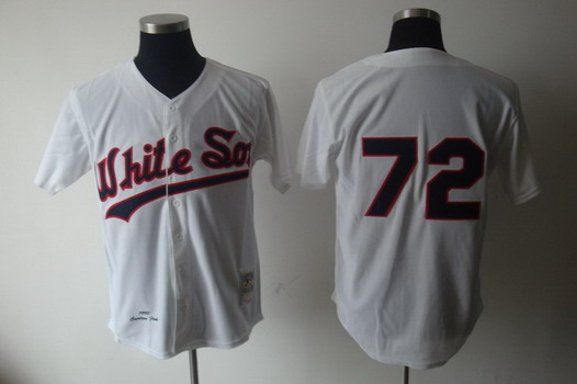 Chicago White Sox #72 Carlton Fisk 1990 White Buttons Throwback Jersey