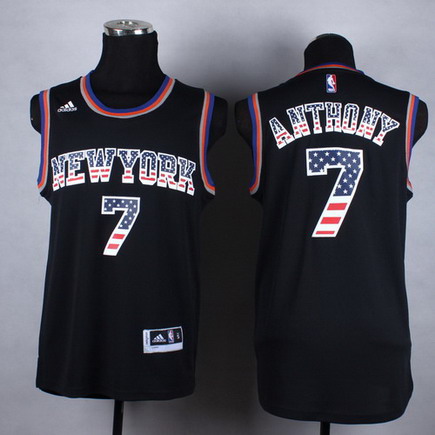 New York Knicks #7 Carmelo Anthony Revolution 30 Swingman 2014 USA Flag Fashion Black Jersey