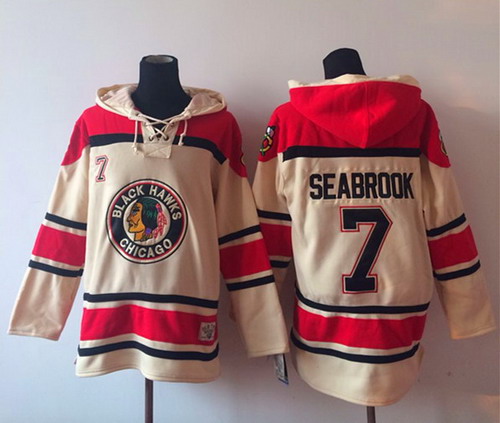 Old Time Hockey Chicago Blackhawks #7 Brent Seabrook Cream Hoodie