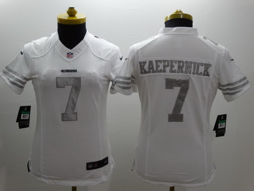 Nike San Francisco 49ers #7 Colin Kaepernick Platinum White Womens Limited Jersey