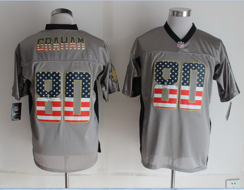 Nike New Orleans Saints #80 Jimmy Graham 2014 USA Flag Fashion Gray Elite Jersey