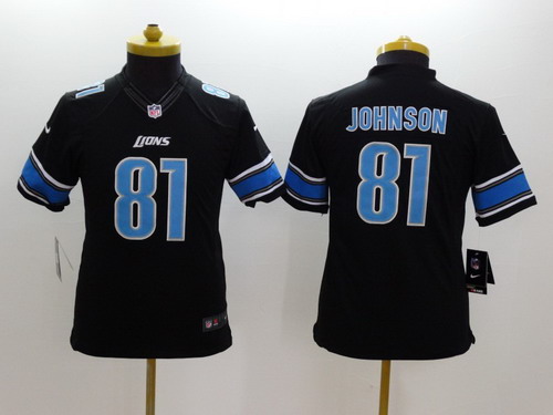 Nike Detroit Lions #81 Calvin Johnson Black Limited Kids Jersey