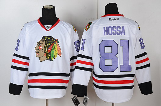 Chicago Blackhawks #81 Marian Hossa White With Purple Jersey