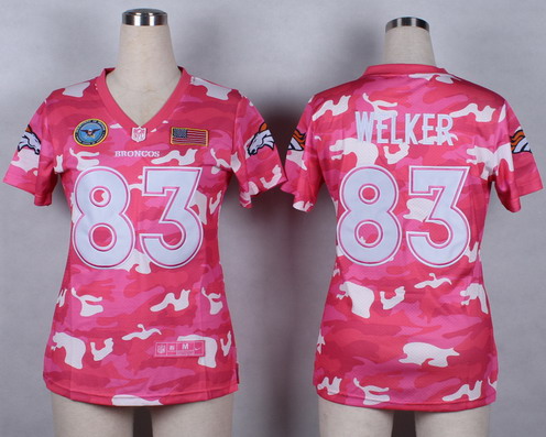 Nike Denver Broncos #83 Wes Welker 2014 Salute to Service Pink Camo Womens Jersey