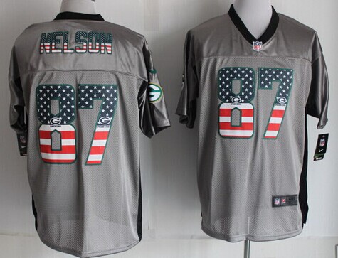 Nike Green Bay Packers #87 Jordy Nelson 2014 USA Flag Fashion Gray Elite Jersey