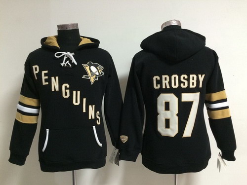 Old Time Hockey Pittsburgh Penguins #87 Sidney Crosby Black Womens Hoodie