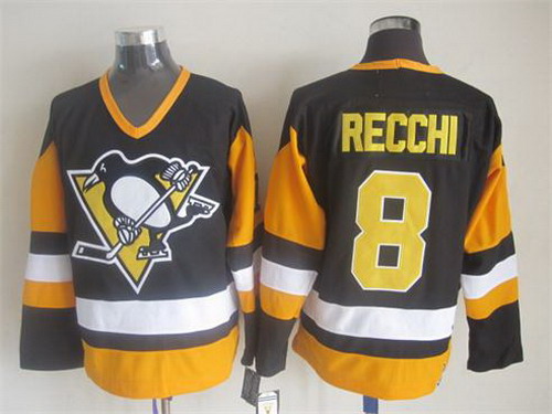 Pittsburgh Penguins #8 Mark Recchi Black Throwback CCM Jersey