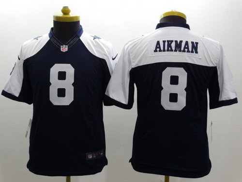 Nike Dallas Cowboys #8 Troy Aikman Blue Thanksgiving Limited Kids Jersey