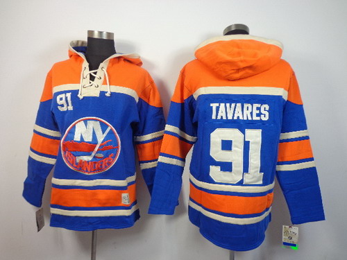 Old Time Hockey New York Islanders #91 John Tavares Light Blue Hoodie