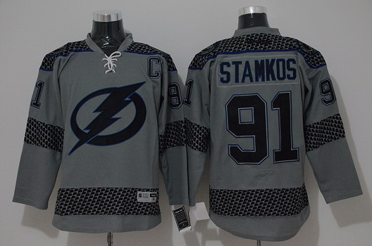 Tampa Bay Lightning #91 Steven Stamkos Charcoal Gray Jersey