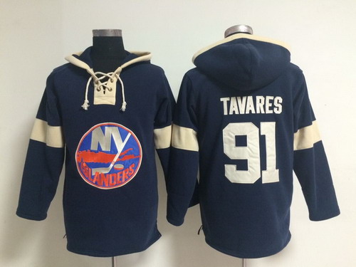 2014 Old Time Hockey New York Islanders #91 John Tavares Navy Blue Hoodie