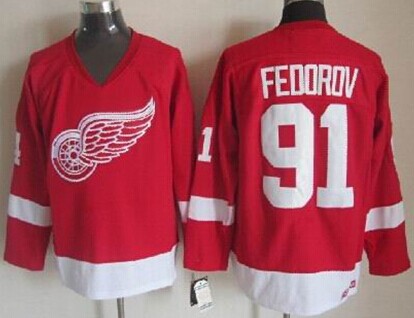 Detroit Red Wings #91 Sergei Fedorov Red Throwback CCM Jersey