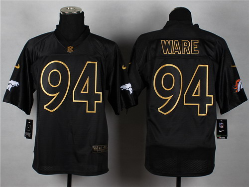 Nike Denver Broncos #94 DeMarcus Ware 2014 All Black/Gold Elite Jersey