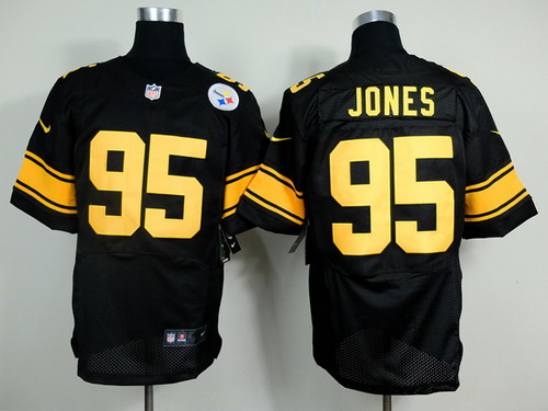 Nike Pittsburgh Steelers #95 Jarvis Jones Black With Yellow Elite Jersey