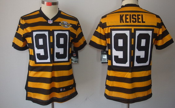 Nike Pittsburgh Steelers #99 Brett Keisel Yellow With Black Throwback 80TH Womens Jersey