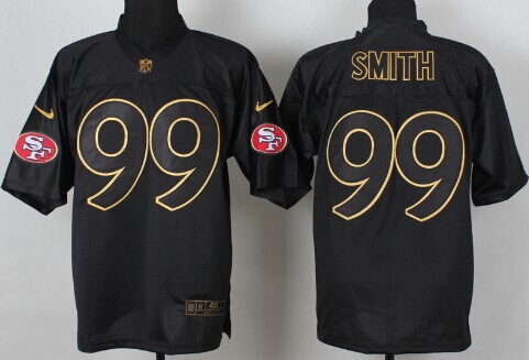 Nike San Francisco 49ers #99 Aldon Smith 2014 All Black/Gold Elite Jersey