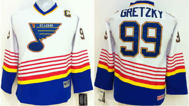 St. Louis Blues #99 Wayne Gretzky White Throwback CCM Kids Jersey